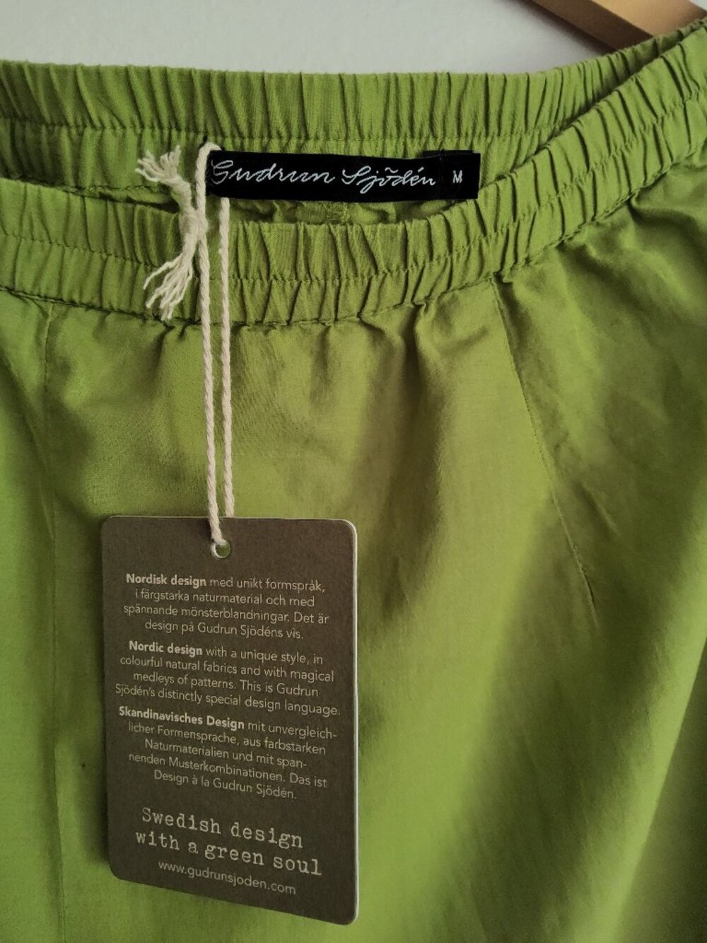 NWT Gudrun Sjödén Wide Leg Pants Green Elastic Waist Lagenlook Size M